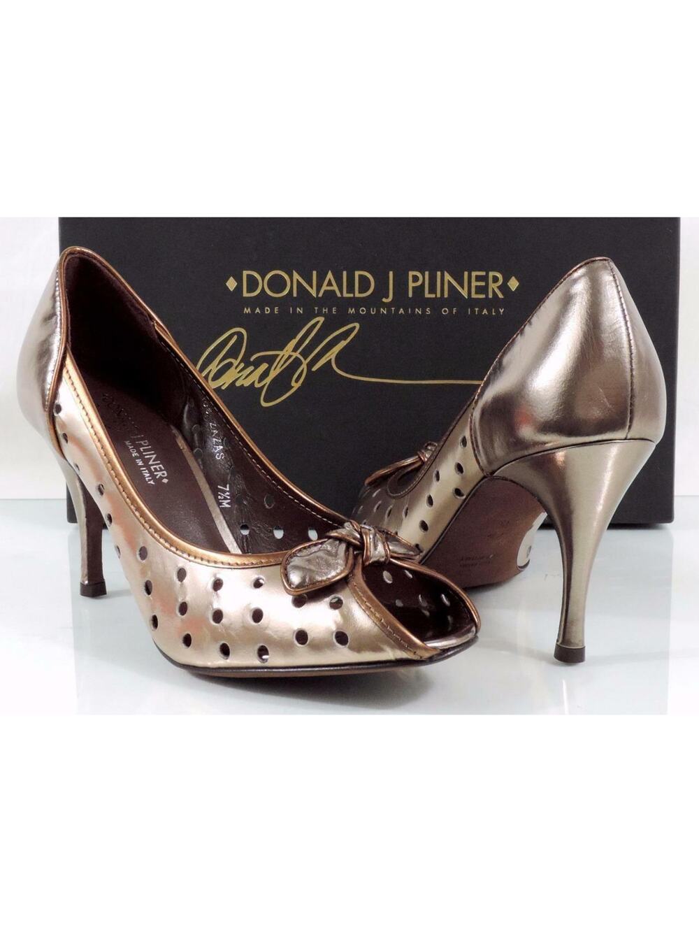 Donald J Pliner Zazas Designer Open Toe Dress Pumps Beige / Bronze / Pewter 7.5
